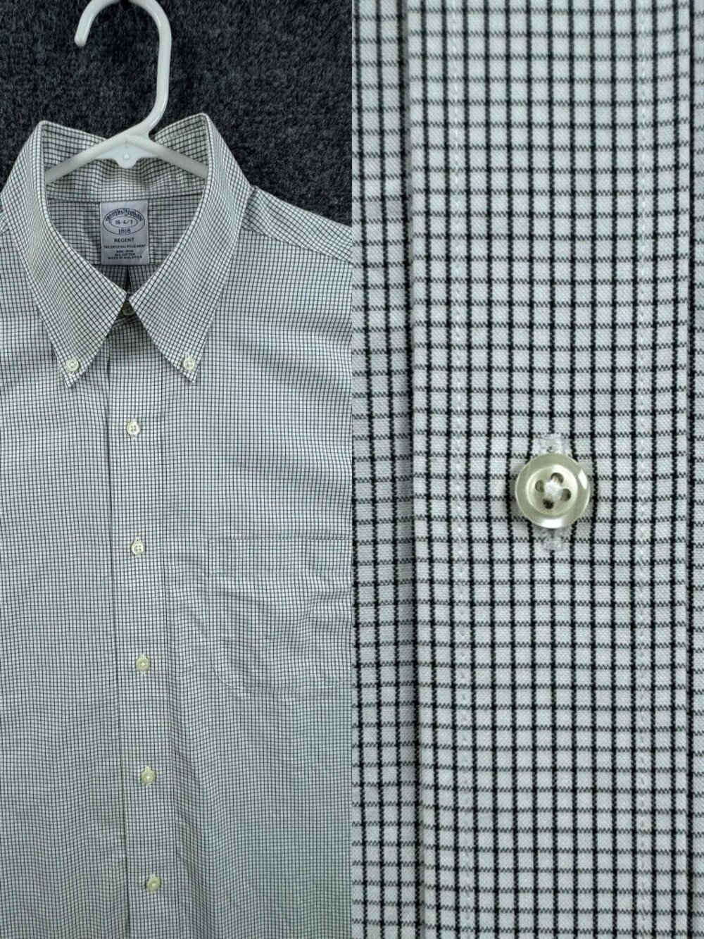 Brooks Brothers Check White Green Non-Iron Cotton 16 6/7 Button-Down Regent Mens